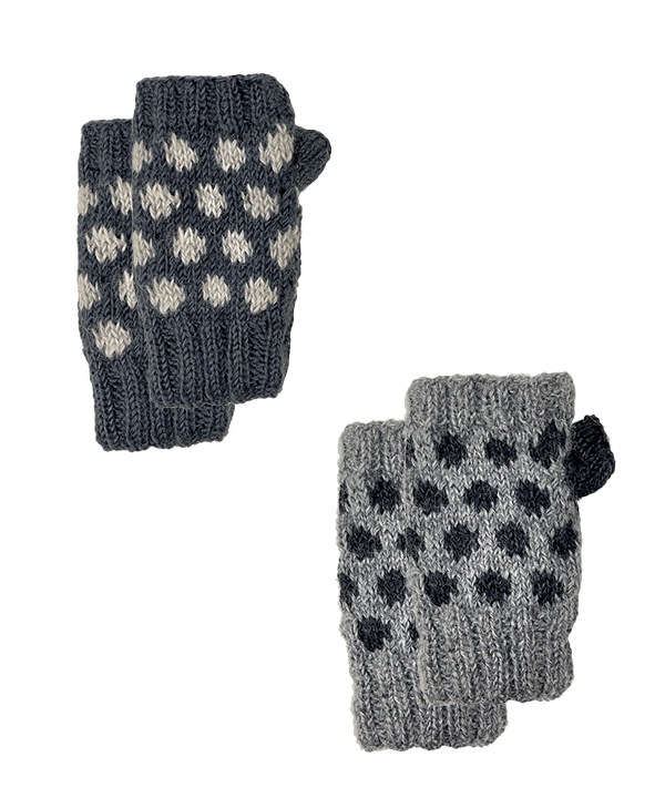 ウール ドットパターン ショート丈 ハンドウォーマー H25W280