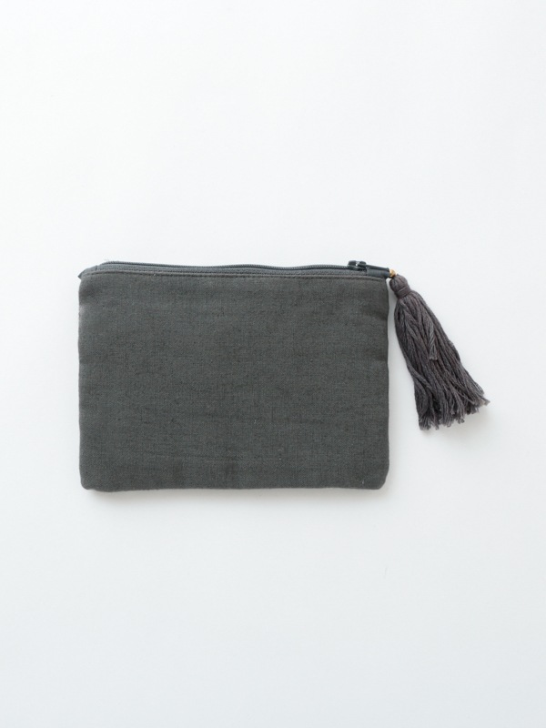 ビーズ刺繍ミニフラットポーチ 15×10cm （チャコール）M42-0925CH