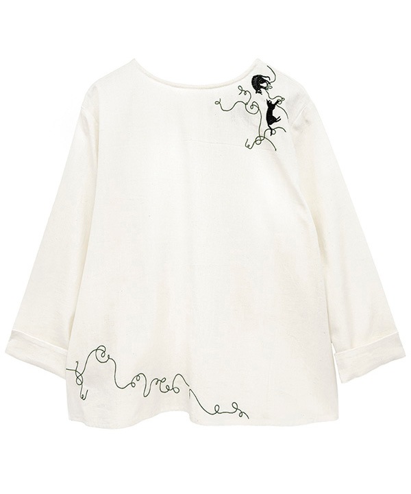 CAT刺繍コットンリネン2wayブラウス 25W027