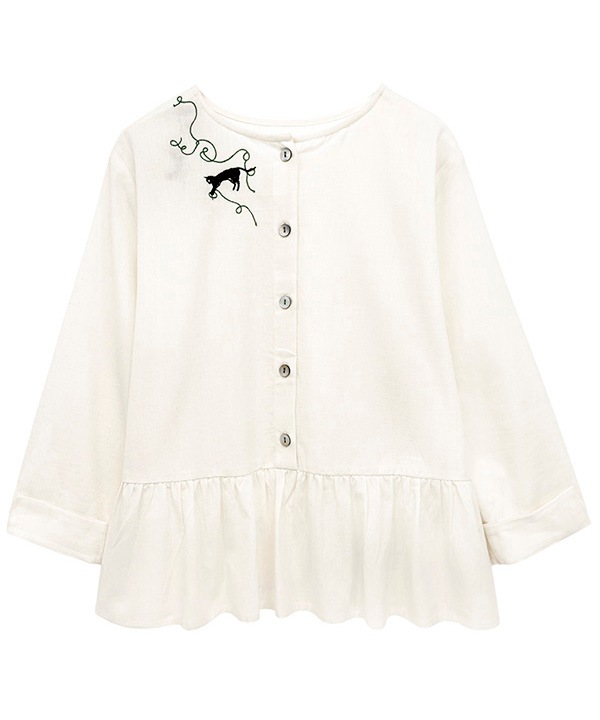 CAT刺繍コットンリネン2wayブラウス 25W027