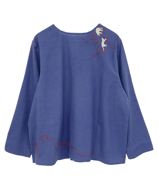 CAT刺繍コットンリネン2wayブラウス 25W027