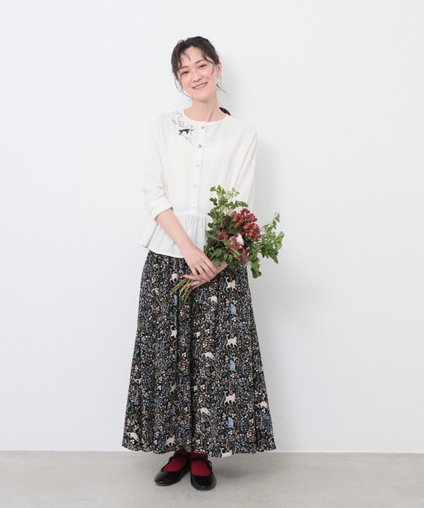 CAT刺繍コットンリネン2wayブラウス 25W027