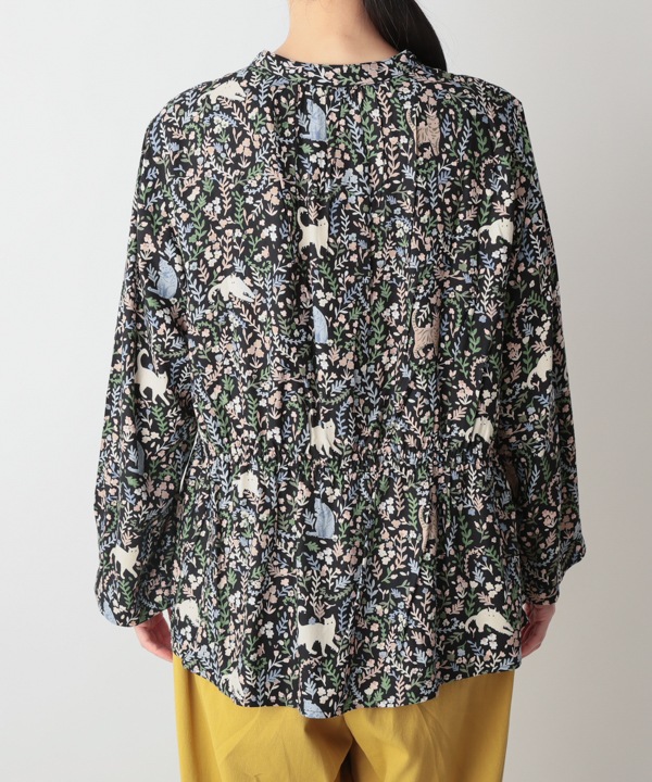 CAT＆フラワープリントレーヨンブラウス 25W030
