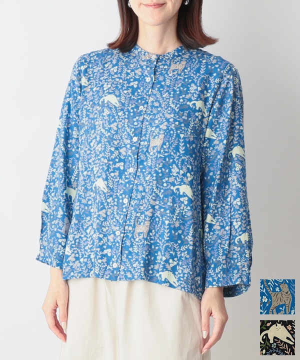 CAT＆フラワープリントレーヨンブラウス 25W030