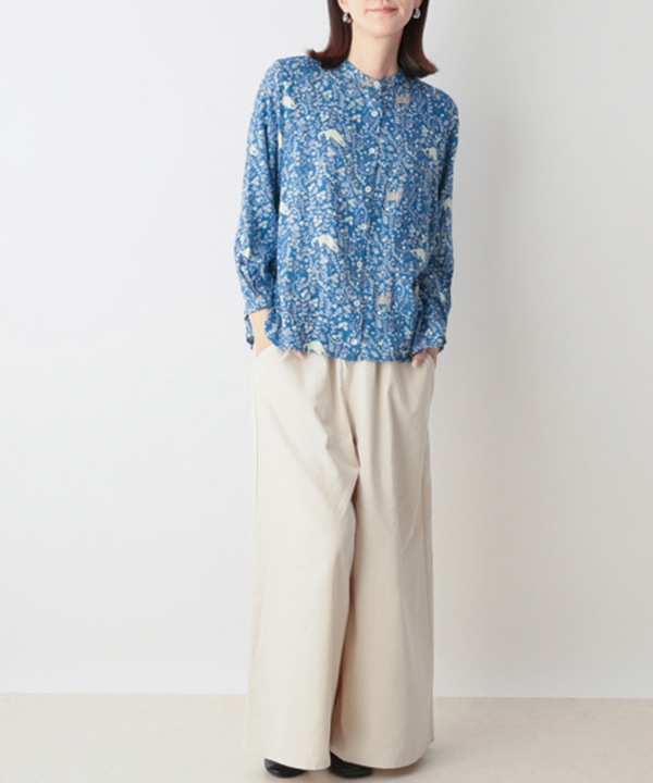 CAT＆フラワープリントレーヨンブラウス 25W030