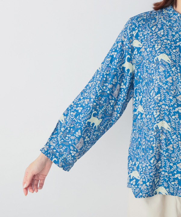 CAT＆フラワープリントレーヨンブラウス 25W030