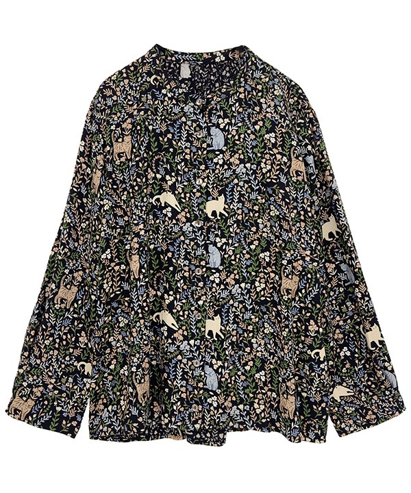 CAT＆フラワープリントレーヨンブラウス 25W030