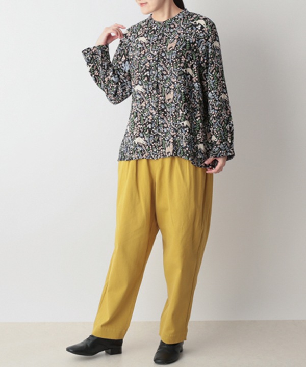 CAT＆フラワープリントレーヨンブラウス 25W030