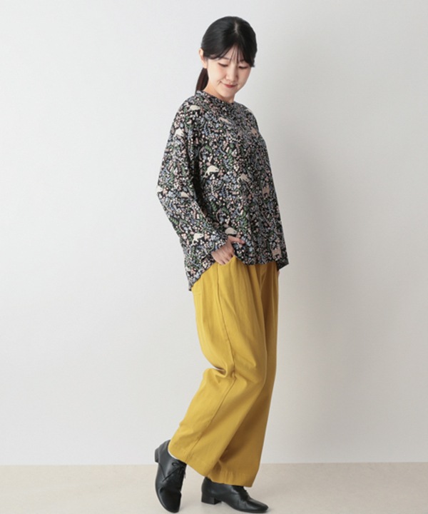 CAT＆フラワープリントレーヨンブラウス 25W030