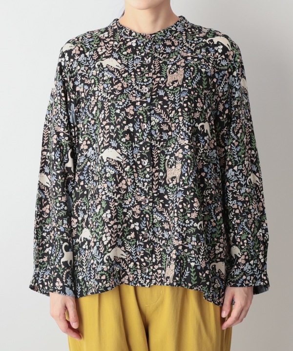 CAT＆フラワープリントレーヨンブラウス 25W030