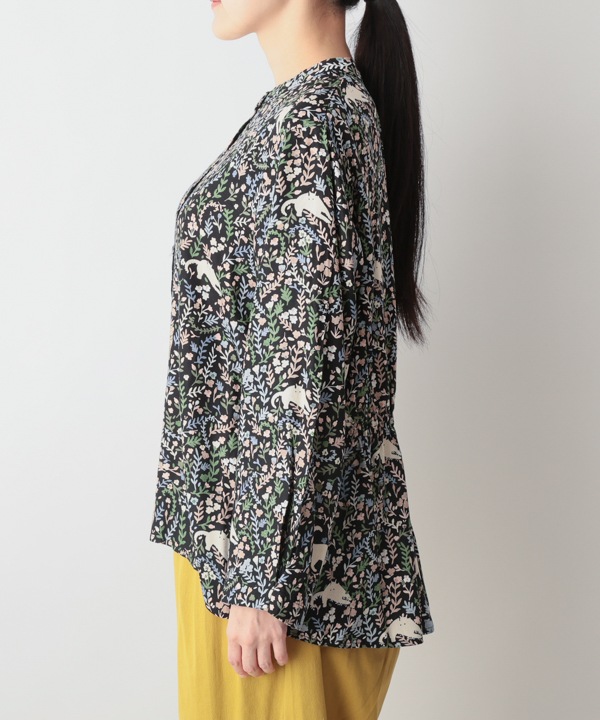 CAT＆フラワープリントレーヨンブラウス 25W030