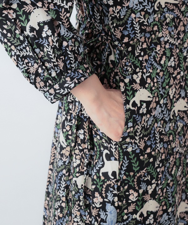 CAT＆フラワープリントレーヨン2wayワンピース 25W031