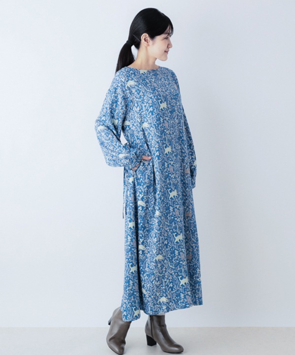 CAT＆フラワープリントレーヨン2wayワンピース 25W031