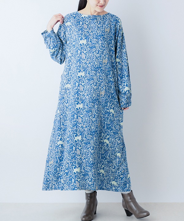 CAT＆フラワープリントレーヨン2wayワンピース 25W031