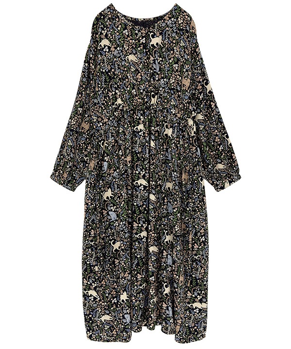 CAT＆フラワープリントレーヨン2wayワンピース 25W031