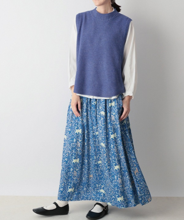 CAT＆フラワープリントレーヨンスカート 25W032