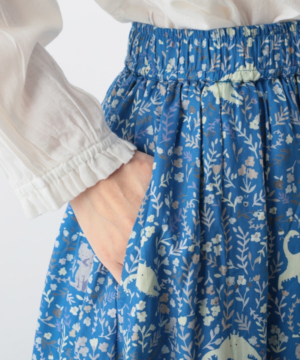 CAT＆フラワープリントレーヨンスカート 25W032