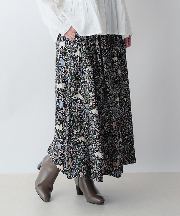 CAT＆フラワープリントレーヨンスカート 25W032