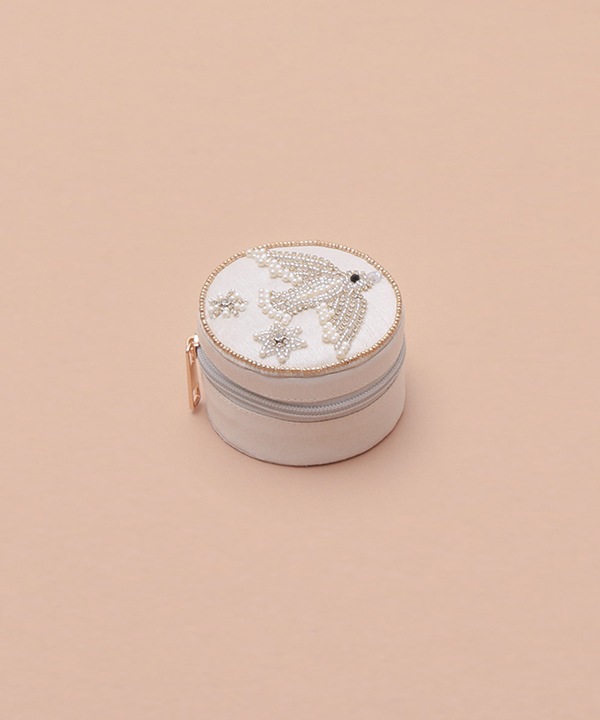 鳥刺繍 ラウンドケース M42-2718WH