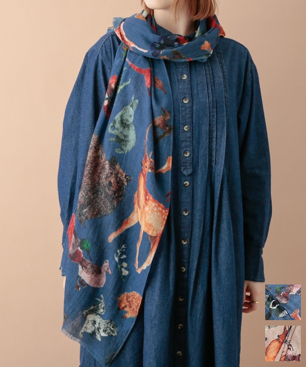 ウールシルク アニマルショール（2カラー）50x180cm B24W007 