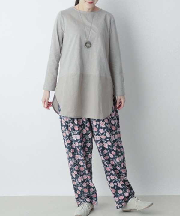 コットンスラブ天竺裾切替Tシャツ 25W034