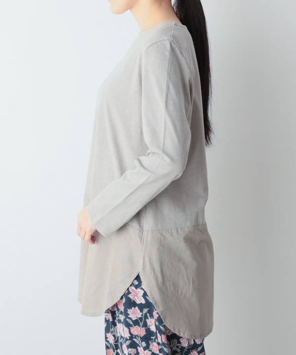 コットンスラブ天竺裾切替Tシャツ 25W034