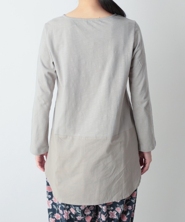 コットンスラブ天竺裾切替Tシャツ 25W034