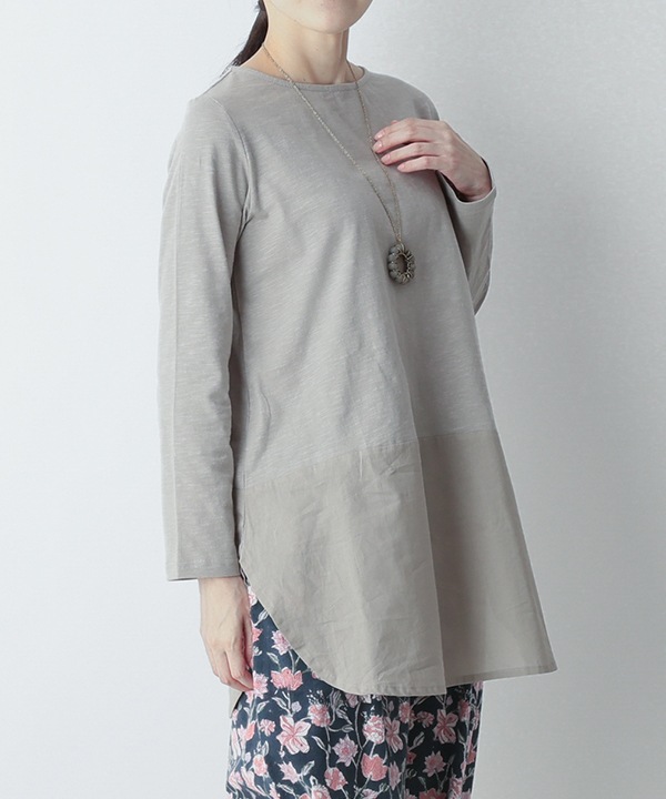 コットンスラブ天竺裾切替Tシャツ 25W034