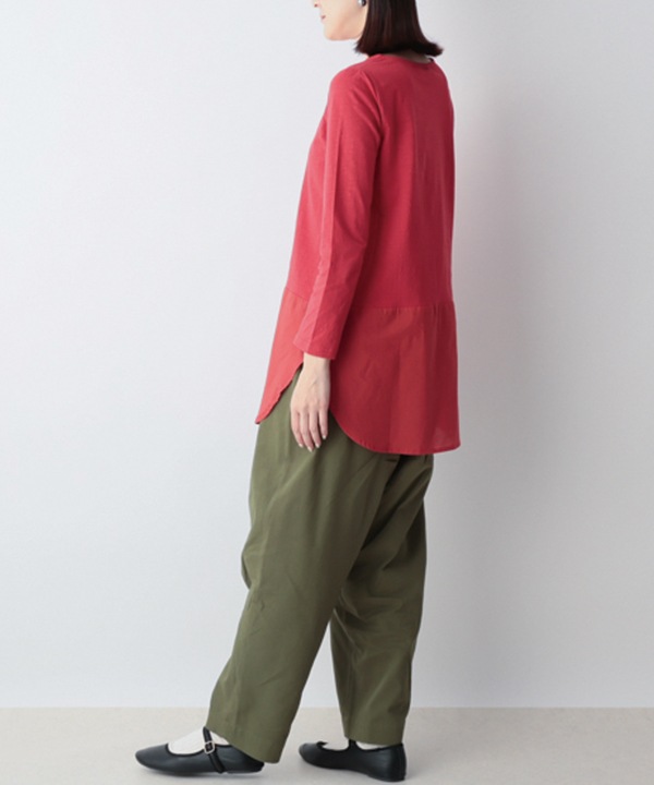 コットンスラブ天竺裾切替Tシャツ 25W034