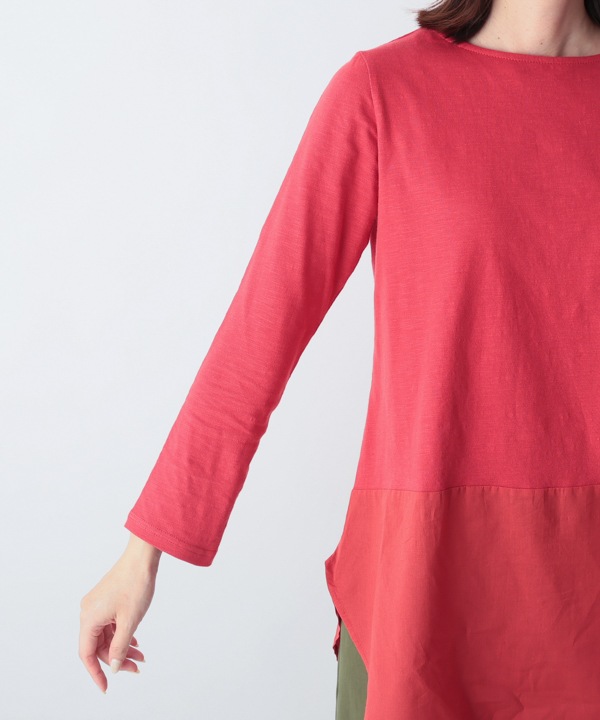 コットンスラブ天竺裾切替Tシャツ 25W034