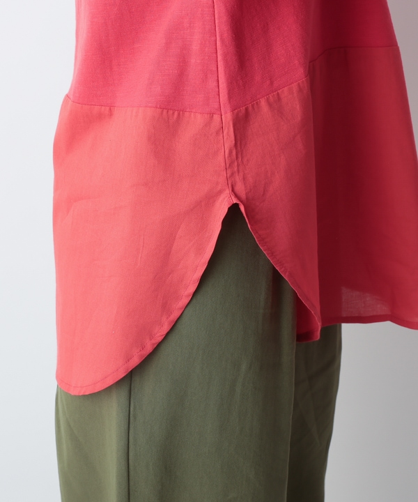 コットンスラブ天竺裾切替Tシャツ 25W034