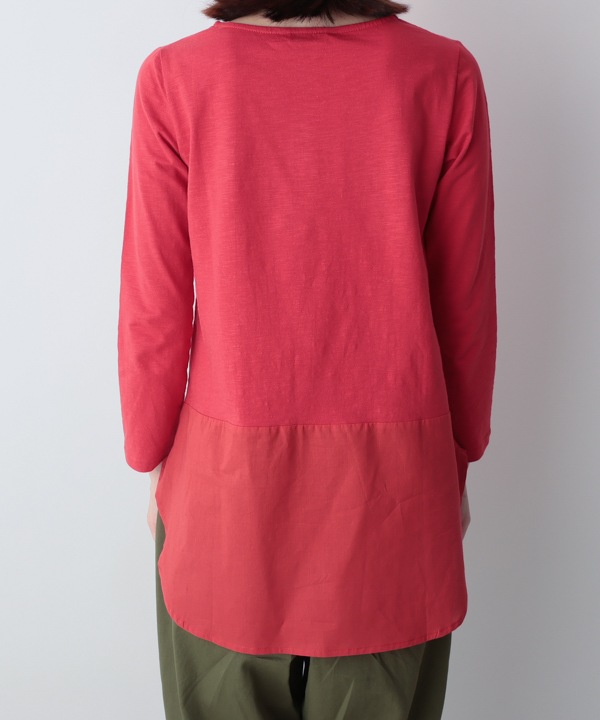 コットンスラブ天竺裾切替Tシャツ 25W034