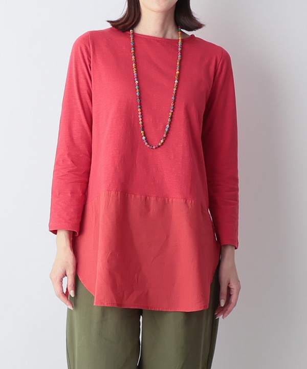 コットンスラブ天竺裾切替Tシャツ 25W034