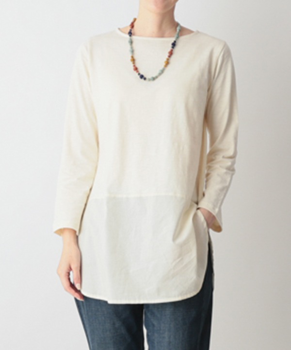 コットンスラブ天竺裾切替Tシャツ 25W034