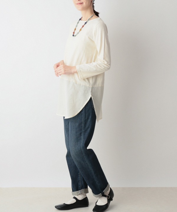 コットンスラブ天竺裾切替Tシャツ 25W034