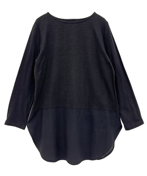 コットンスラブ天竺裾切替Tシャツ 25W034