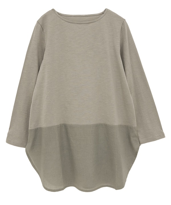 コットンスラブ天竺裾切替Tシャツ 25W034