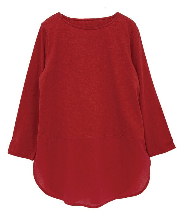 コットンスラブ天竺裾切替Tシャツ 25W034