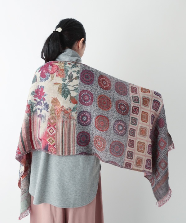 コットン混 花柄ジャガードショール（2カラー）50x180cm B24W008 