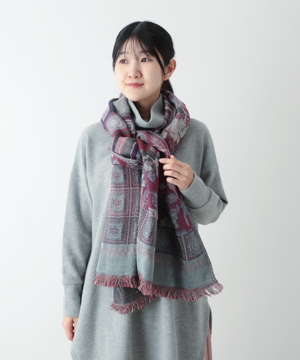 コットン混 花柄ジャガードショール（2カラー）50x180cm B24W008 