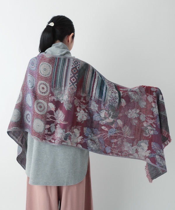 コットン混 花柄ジャガードショール（2カラー）50x180cm B24W008 