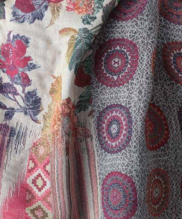 コットン混 花柄ジャガードショール（2カラー）50x180cm B24W008 