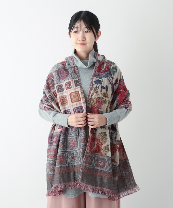 コットン混 花柄ジャガードショール（2カラー）50x180cm B24W008 