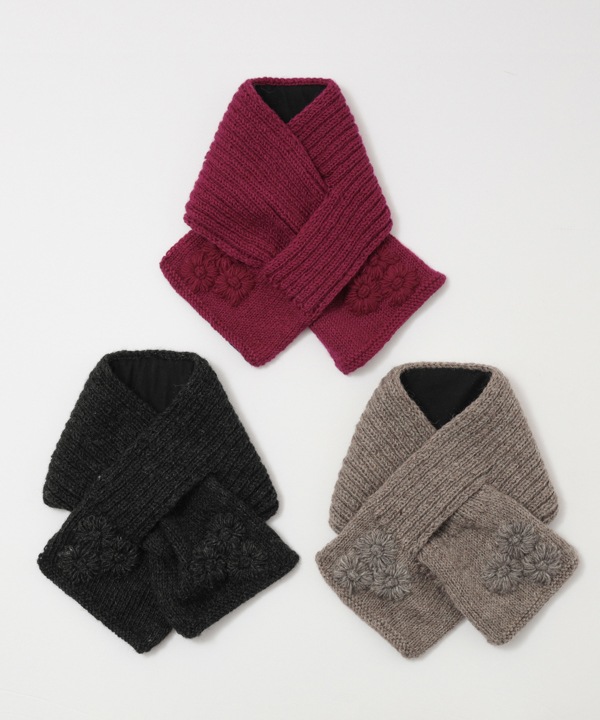 ウール シンプルフラワー ミニマフラー H25W296