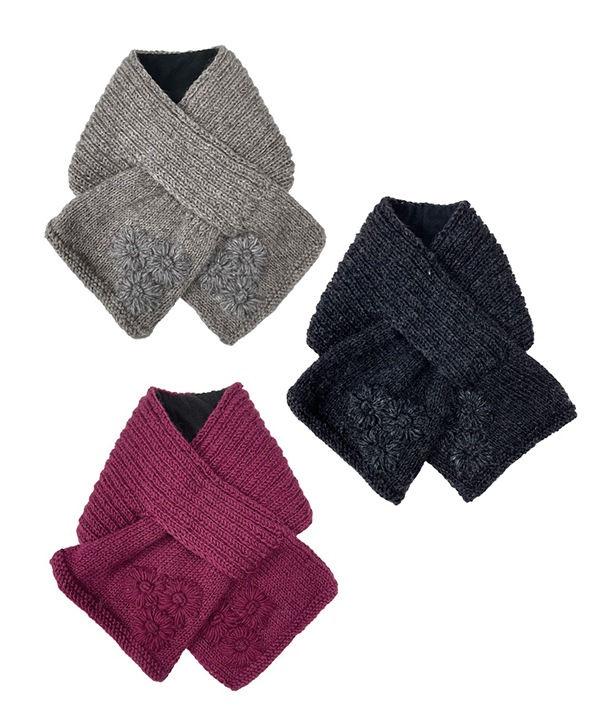 ウール シンプルフラワー ミニマフラー H25W296