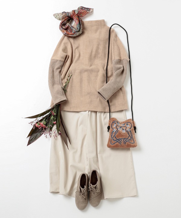 起毛コットンウエストゴムワイドパンツ 25W038