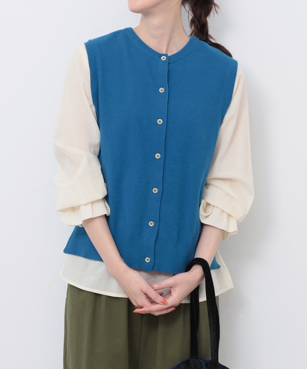 かのこ編み再生ポリエステルニット2wayベスト 25W039