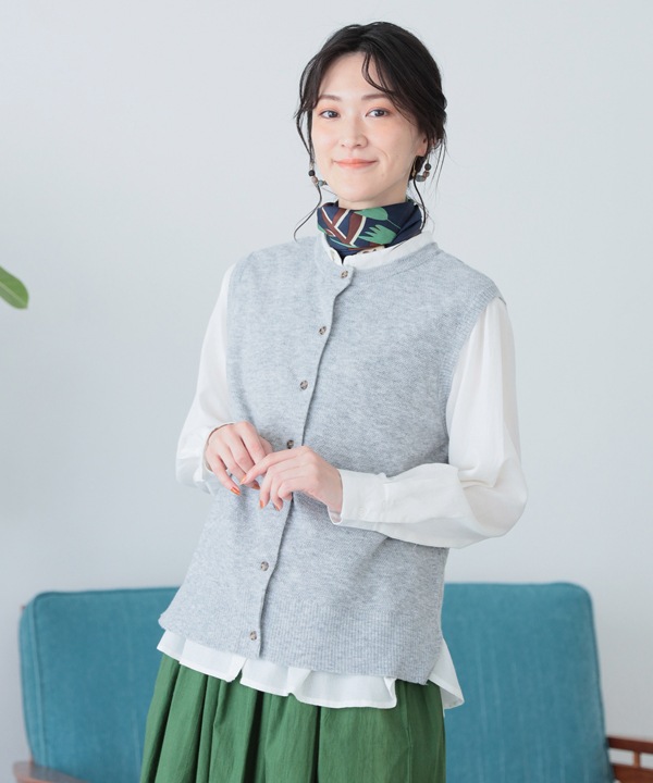 かのこ編み再生ポリエステルニット2wayベスト 25W039