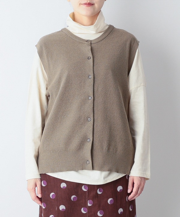 かのこ編み再生ポリエステルニット2wayベスト 25W039