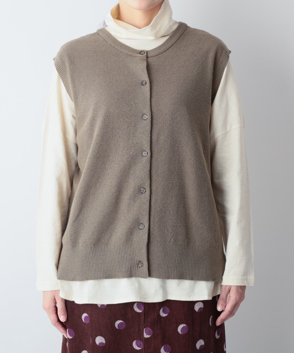 かのこ編み再生ポリエステルニット2wayベスト 25W039